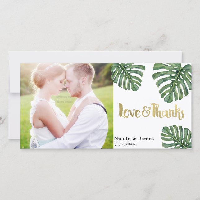 Tropical Wedding Foto Liebe & vielen Dank Dankeskarte (Vorderseite)