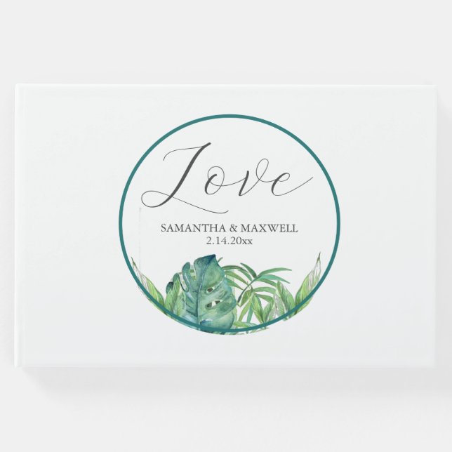 Tropical Wedding Guest Book | Green Palm Leaves Gästebuch (Vorderseite)