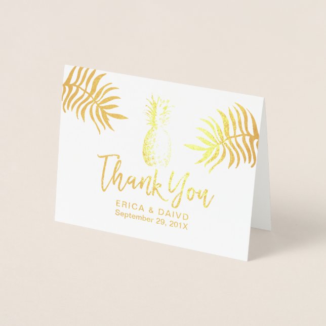 Tropical Wedding Modern Gold Ananas Vielen Dank Folienkarte (Vorderseite)