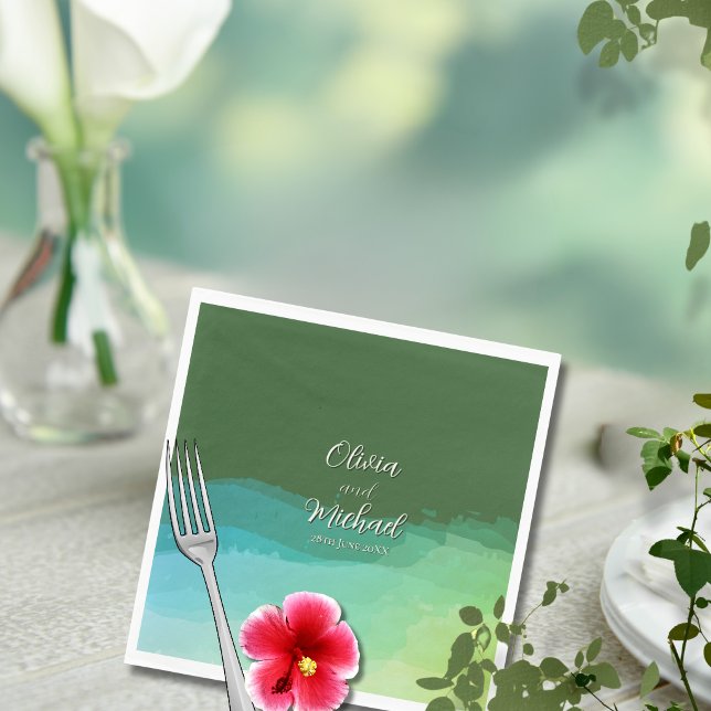 Tropical Wedding Napkin Blue Green Watercolor Wash Serviette (Tropical Wedding Napkin Blue Green Watercolor Wash)