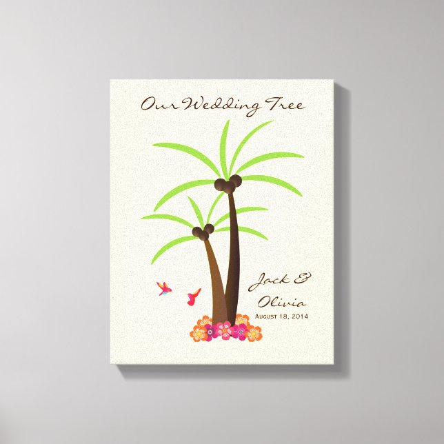 Tropical Wedding Palm Tree Thumbprint Gäestbook Leinwanddruck (Vorderseite)