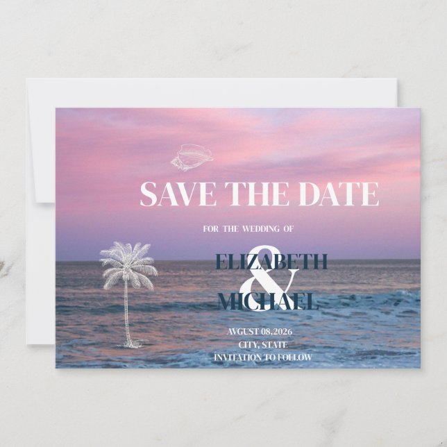 Tropical Wedding Sunrise Ocean Beach Save The Date (Vorderseite)