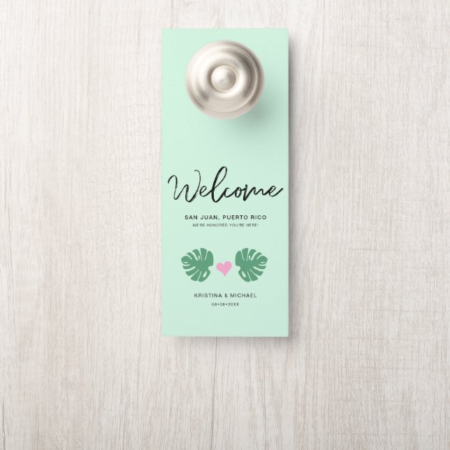 Tropical Welcome Hotel Bag Hochzeit in Urlaubsort Türanhänger (Auf Knauf)