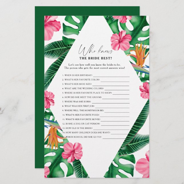 Tropical - Wer kennt das beste Spiel der Braut (Vorne/Hinten)