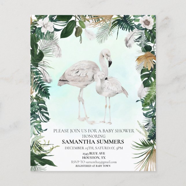 Tropical White Flamingo Baby Shower Boho (Vorderseite)