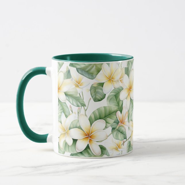 Tropical White Frangipani Blume Gemustert Tasse (Links)