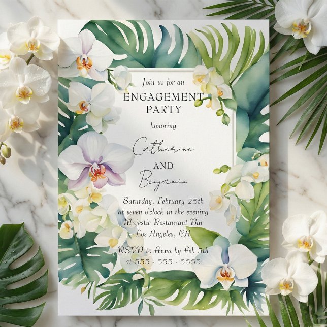 Tropical White Orchid & Greenery Engagement Party Einladung (Von Creator hochgeladen)