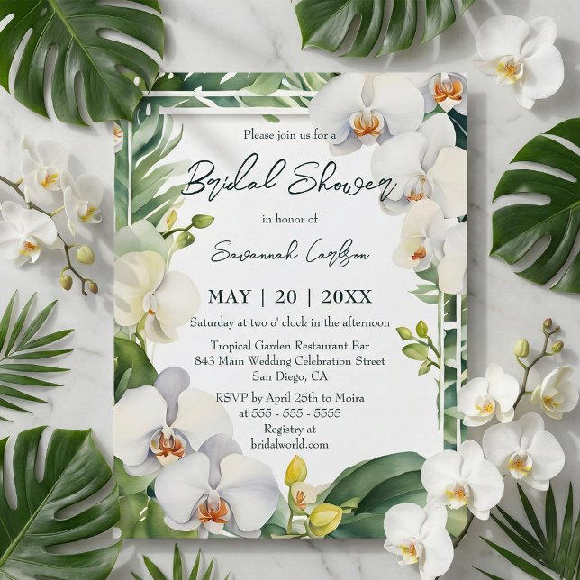 Tropical White Orchids Greenery Bridal Shower Einladung (Von Creator hochgeladen)