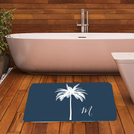 Tropical White Palm Tree Elegante Monogram Badematte