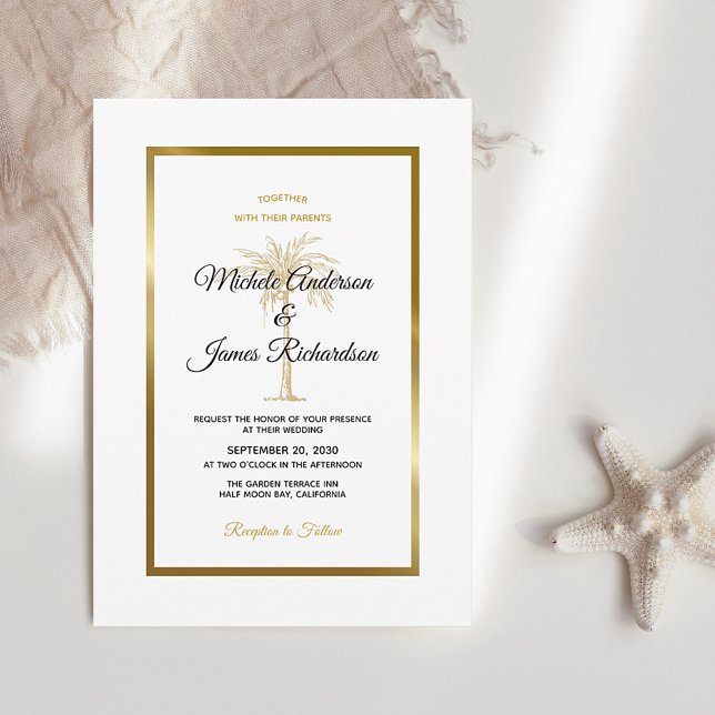 Tropical White Palm Tree Moderne Hochzeit Einladung (Von Creator hochgeladen)