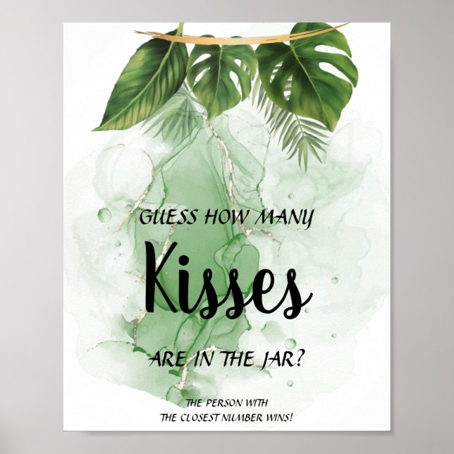 Tropical Wie viele Kisses Brautparty Game Sign Poster (Vorne)