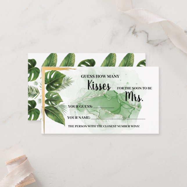 Tropical Wie viele Küsse für Mrs Duwer Game Card Platzkarte (Vorderseite/Rückseite Beispiel)