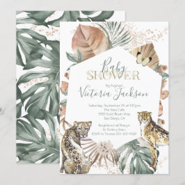 Tropical Wild Animal Palm Gold Baby Dusche Einladung