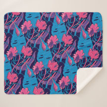 Tropical Wild Flowers Blue Pink Modern Exotic