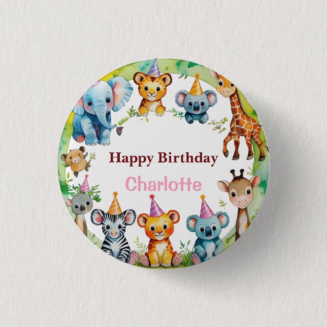 Tropical Wild One Jungle Safari Tiere Geburtstag Button (Vorderseite)