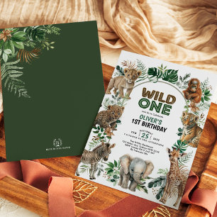 Tropical Wild One Jungle Safari Tiere Geburtstag Einladung