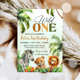 Tropical Wild One Jungle Safari Tiere Geburtstag Einladung