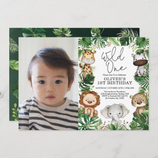 Tropical Wild One Safari Animals 1. Geburtstag Jun Einladung