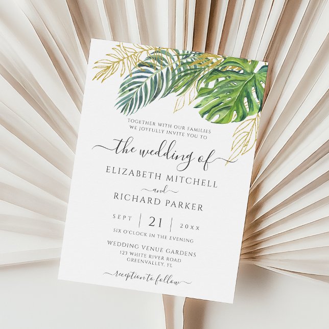 Tropical Wild Palm Blätter Wedding Einladung (Von Creator hochgeladen)