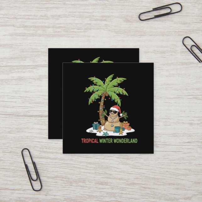 Tropical Winter Wonderland | Funny Christmas  Quadratische Visitenkarte (Vorderseite/Rückseite Beispiel)