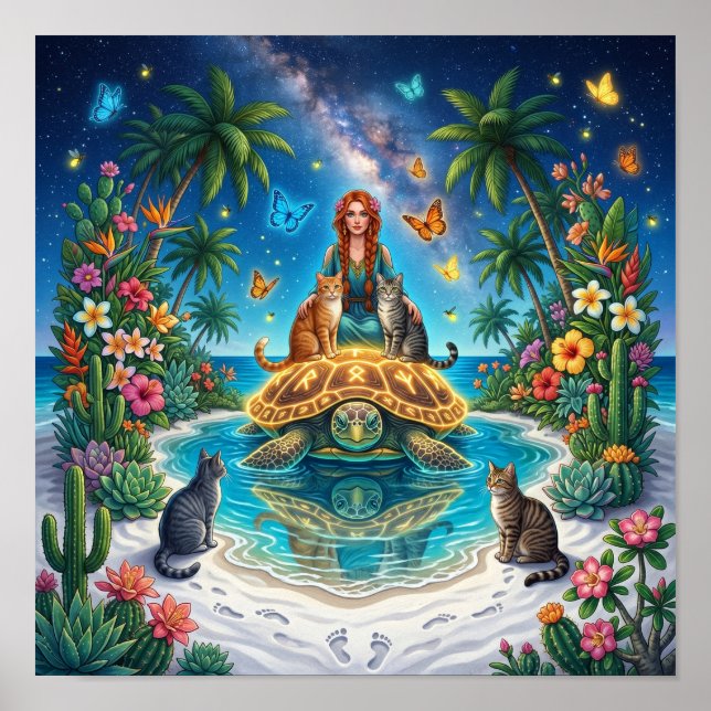 Tropical World Turtle — Nordic Fantasy-Kunstprint” Poster (Vorne)
