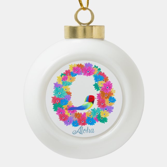 Tropical Wreath Aloha Christmas  Keramik Kugel-Ornament (Vorderseite)