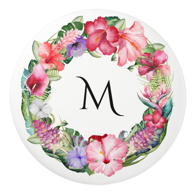 Tropical Wreath Floral Lei Hibiskus Summer Chic Keramikknauf (Vorderseite)