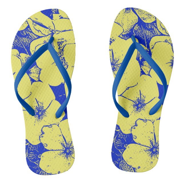Tropical Yellow Blue Blumen Print Flip Flops (Fußbett)