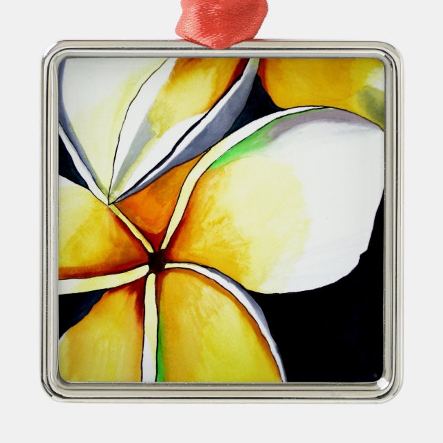 Tropical Yellow Frangipani Blume Originale Kunst Ornament Aus Metall (Vorne)