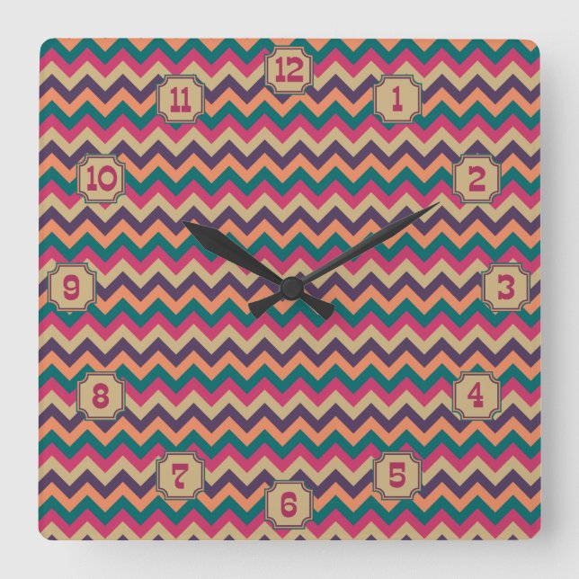 Tropical Zigzag Clock Quadratische Wanduhr (Vorderseite)