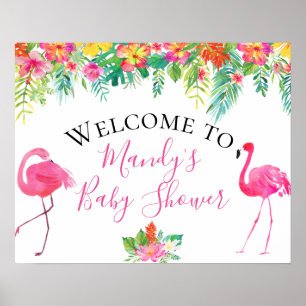 Tropicaler Blumen Flamingo Baby Shower Schild