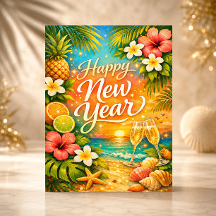 Tropicaler Champagner-Silvesterabend Feiertagskarte