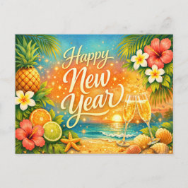 Tropicaler Champagner-Silvesterabend Feiertagspostkarte
