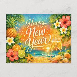 Tropicaler Champagner-Silvesterabend Feiertagspostkarte