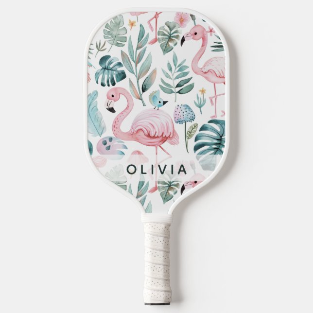 Tropicaler Flamingo Monstera Muster benutzerdefini Pickleball Schläger (Vorderseite)