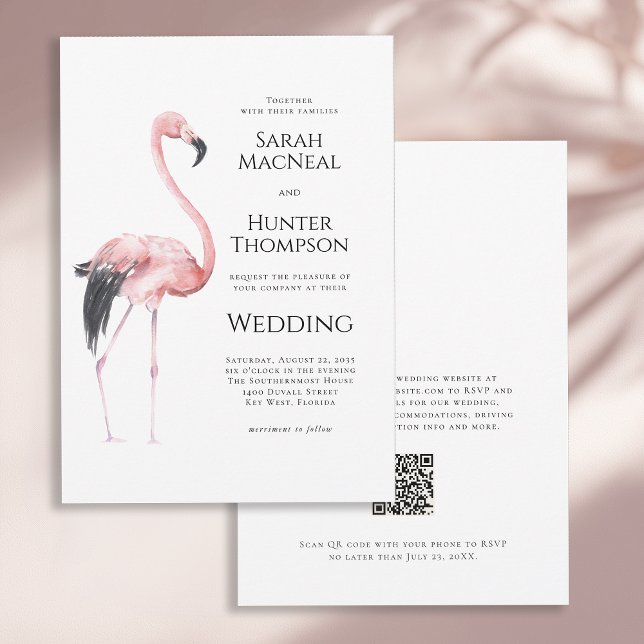 Tropicaler Flamingo-Strand-Hochzeits-QR-Code Einladung (Von Creator hochgeladen)
