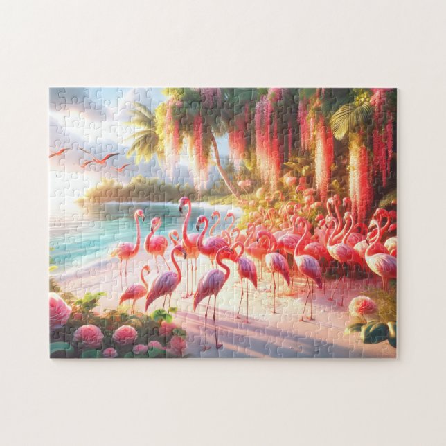 Tropicaler Flamingo-Strand-Paradies-Urlaubsgeschen Puzzle (Horizontal)