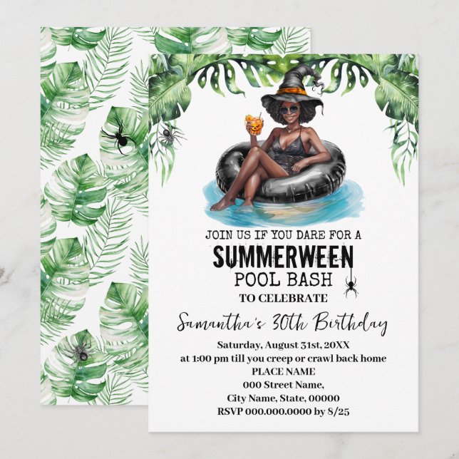 Tropicaler Geburtstagssommerhexen-Bash Einladung (Vorne/Hinten)