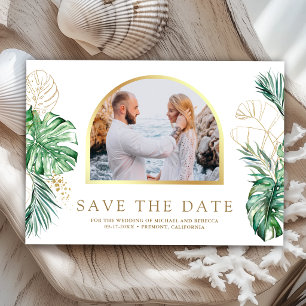 Tropicaler Gold Monstera Palm Foto Hochzeit Save The Date