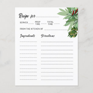Tropicaler grüner botanischer Brautparty-Rezeptkar Flyer