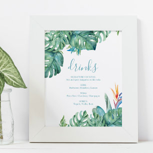 Tropicaler Hochzeitscocktail-Schild am Strand Poster