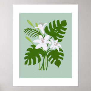 Tropicaler Monstera-Lilien-Blumenstrauß-Poster Poster
