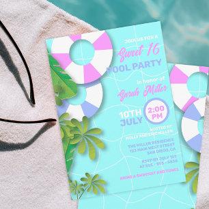 Tropicaler Pool Float Sweet 16 Geburtstagsparty Einladung