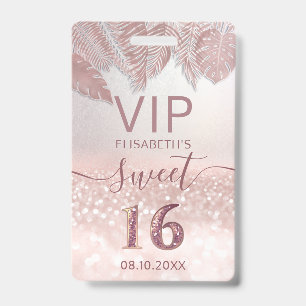 Tropicaler Roségold-glitzer Schriftzug Sweet 16 VI Ausweis