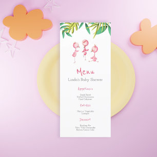 Tropicaler Sommer-Rosa-Flamingo-Baby-Shower-Menü Menükarte