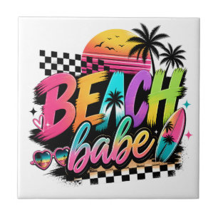 Tropicaler Sonnenuntergang Strand Babe Zitat Retro Fliese