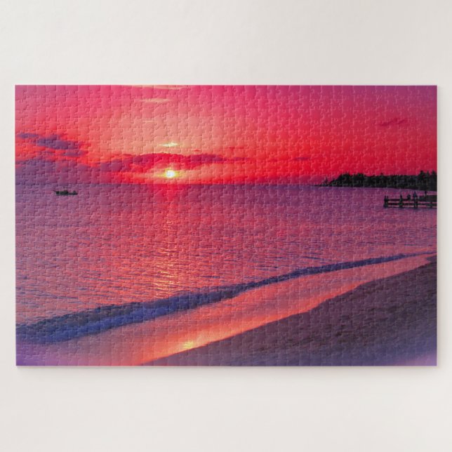 Tropicaler Sonnenuntergangs-Strand-Puzzle Puzzle (Horizontal)