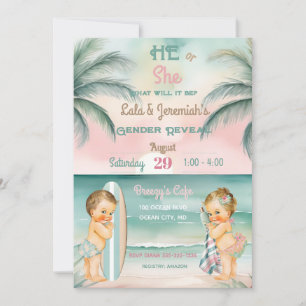 Tropicaler Strand Baby-Geschlecht Enthüllung Blush Einladung