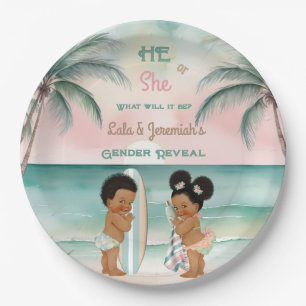 Tropicaler Strand Baby-Geschlecht-enthüllung Blush Pappteller