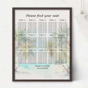 Tropicaler Strandhochzeits-Sitzplan für 15 Tische Poster